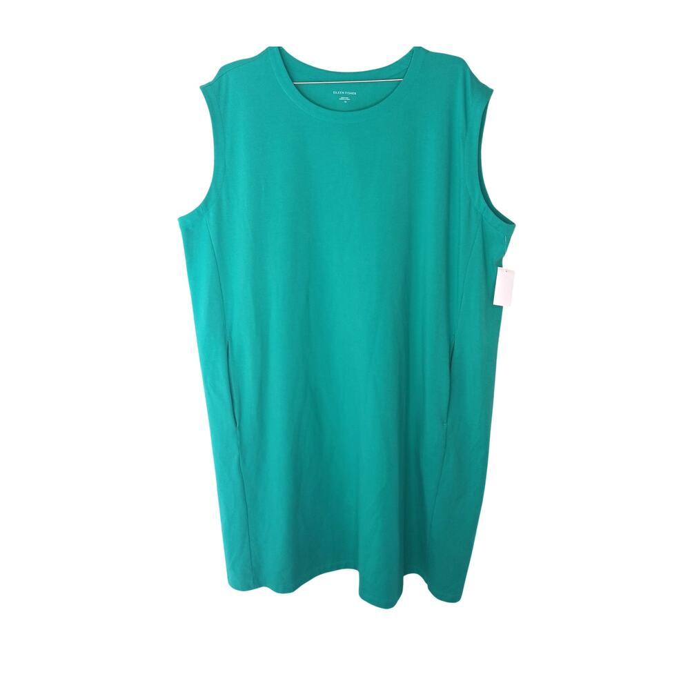 New with Tags Eileen Fisher Pima Cotton Stretch Dress Green Teal 1X Knee Length - Picture 3 of 13